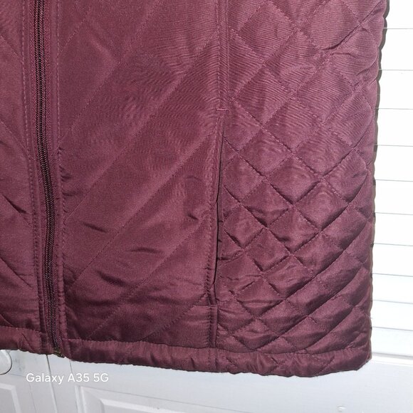 Denim & Co. Quilted Burgundy Puffer Vest With Faux Sherpa Lining XXS Cozycore - Picture 2 of 7